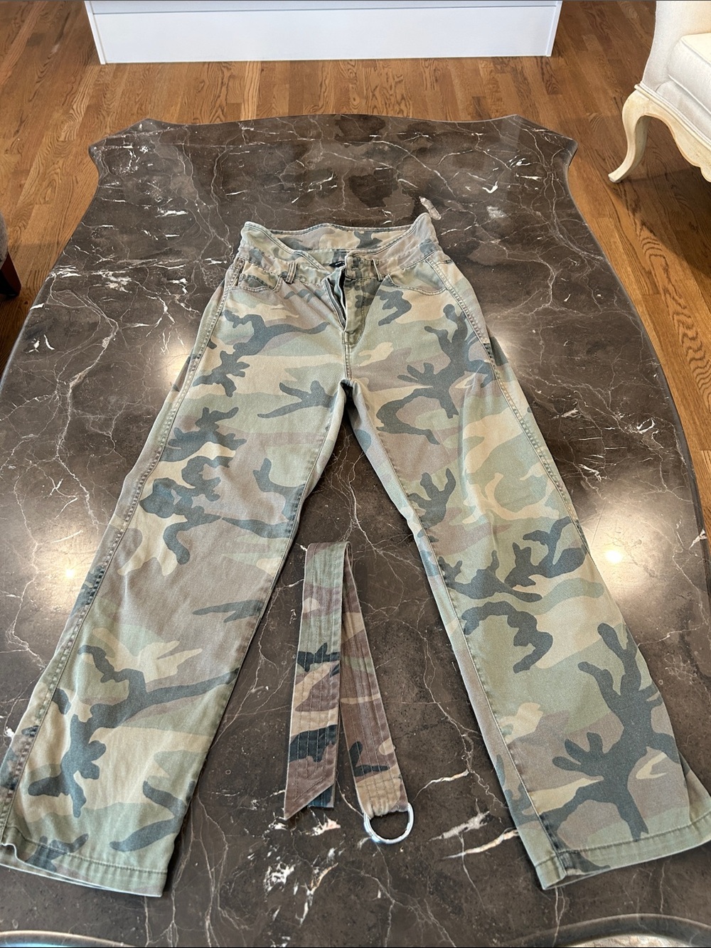 Marissa Webb Womens Camouflage Relaxed Jeans High Rise in Green. Ankle length